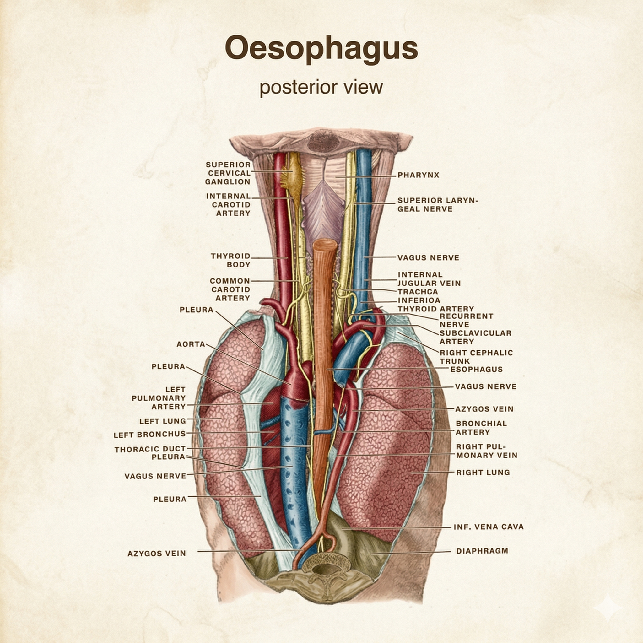 Thoracic aorta posterior view showing oesophageal branches