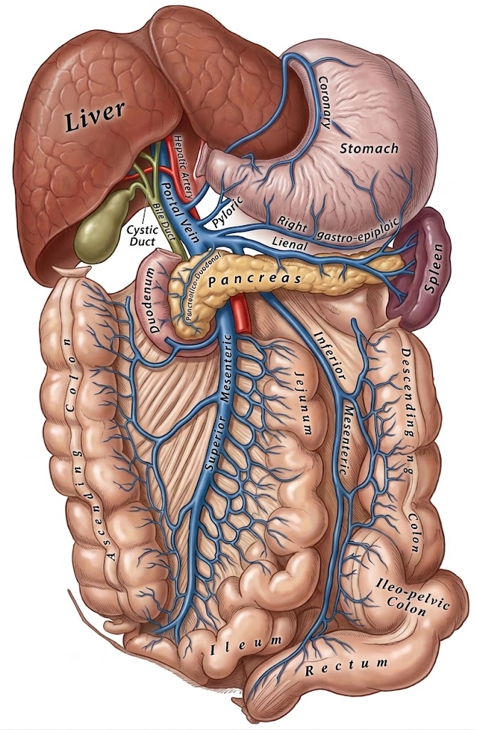 Portal vein formation and liver porta hepatis / portal triad