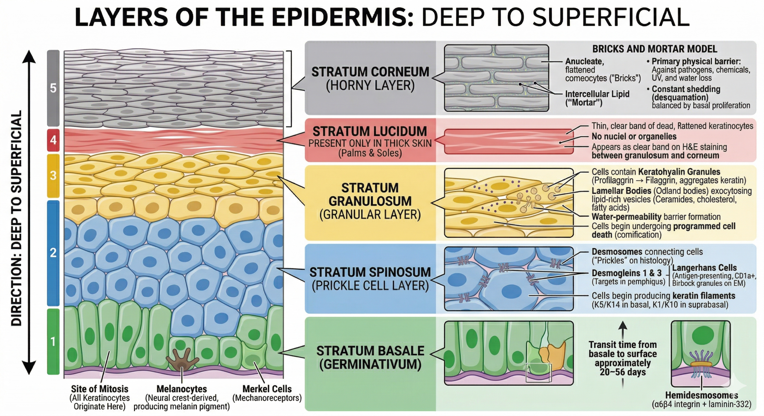 Layers of the Epidermis: Deep to Superficial